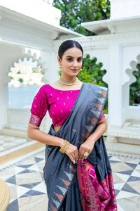 Thumbnail for Aastha Fashion Dark Grey Woven South Silk Saree with Blouse - Distacart