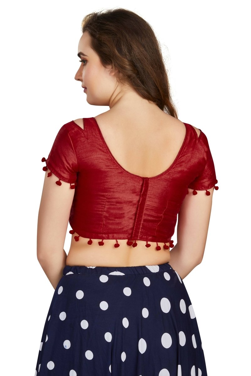 Aastha Fashion Women's Maroon Art Silk Pom Pom Lace Readymade Blouse - Distacart