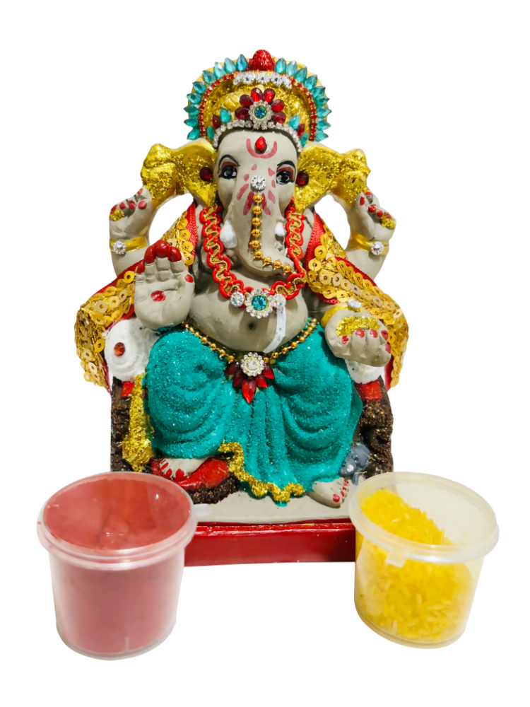 Eco-Friendly Ganesh Idol Small (Non-Toxic Colors) With Kumkum & Akshat