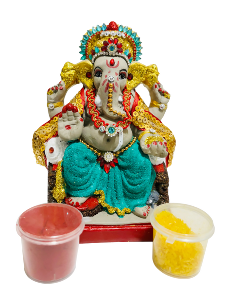 Eco-Friendly Ganesh Idol Small (Non-Toxic Colors) With Kumkum & Akshat