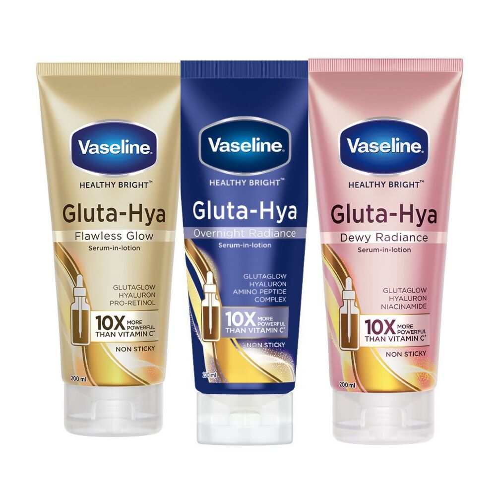 Vaseline Gluta Hya Serum-in-Lotion - Dewy Radiance, Overnight Radiance & Flawless Glow Combo - Distacart