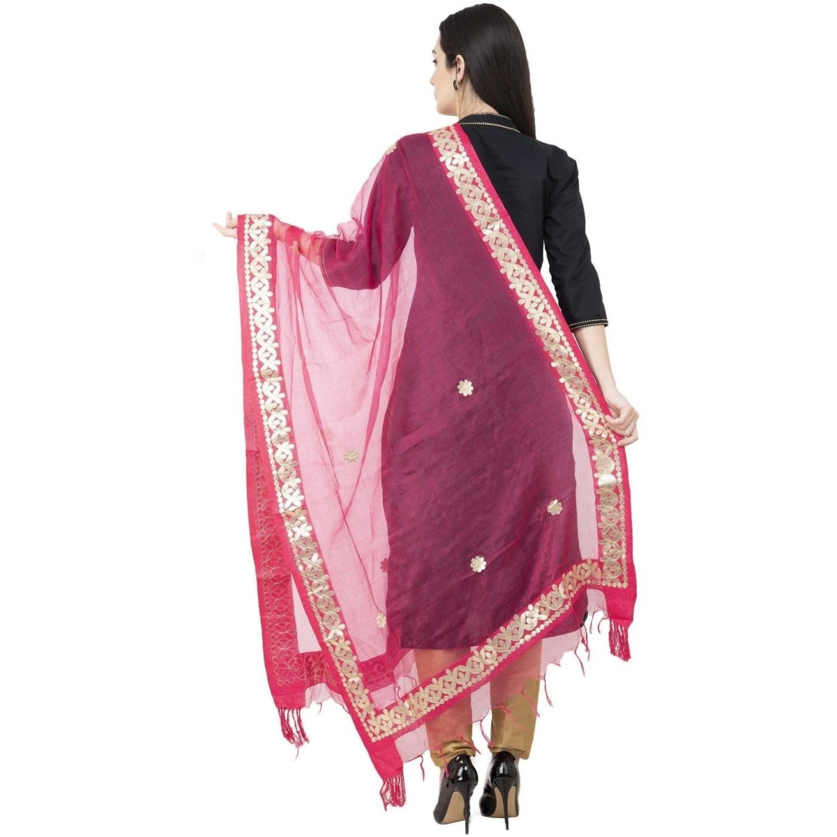 A R SILK Orgenza Gota patti Fancy Dupatta Gajari Color Dupatta or Chunni