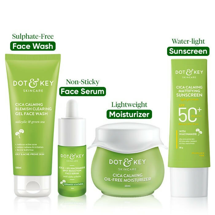 Dot & Key Cica + Niacinamide C + E CSMS (Cleanser, Serum, Moisturizer, Sunscreen) Routine for Oily & Acne Prone Skin