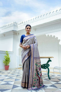 Thumbnail for Aastha Fashion Grey Woven Kanjivaram Silk Saree with Blouse - Distacart