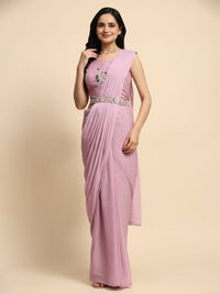 Thumbnail for Pink Chiffon Solid Ready to wear Saree with stitched Blouse - Aayan - Distacart