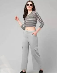 Thumbnail for PAVONINE Grey Color Cotrise Fabric With 4 pockets Cargo/Trousers For Girls & Women