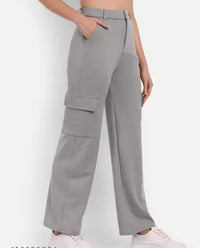 Thumbnail for PAVONINE Grey Color Cotrise Fabric With 4 pockets Cargo/Trousers For Girls & Women