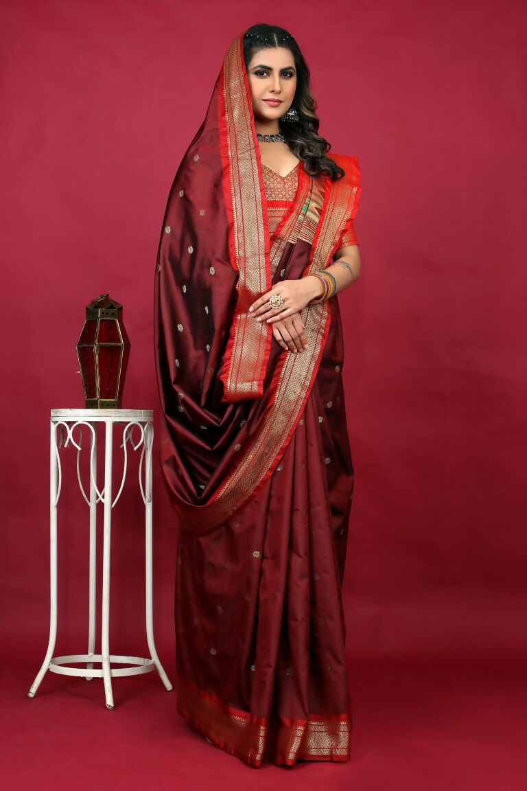 Jyoti Fashion Women's Maroon Paithani Silk Zari Woven Saree with Blouse