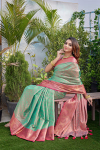 Thumbnail for NOZ2TOZ Women's Party Wear Weaving Work Zarna Silk Saree with Un Stitched Blouse - Sea Green - Distacart