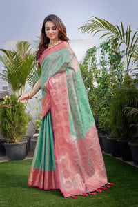 Thumbnail for NOZ2TOZ Women's Party Wear Weaving Work Zarna Silk Saree with Un Stitched Blouse - Sea Green - Distacart