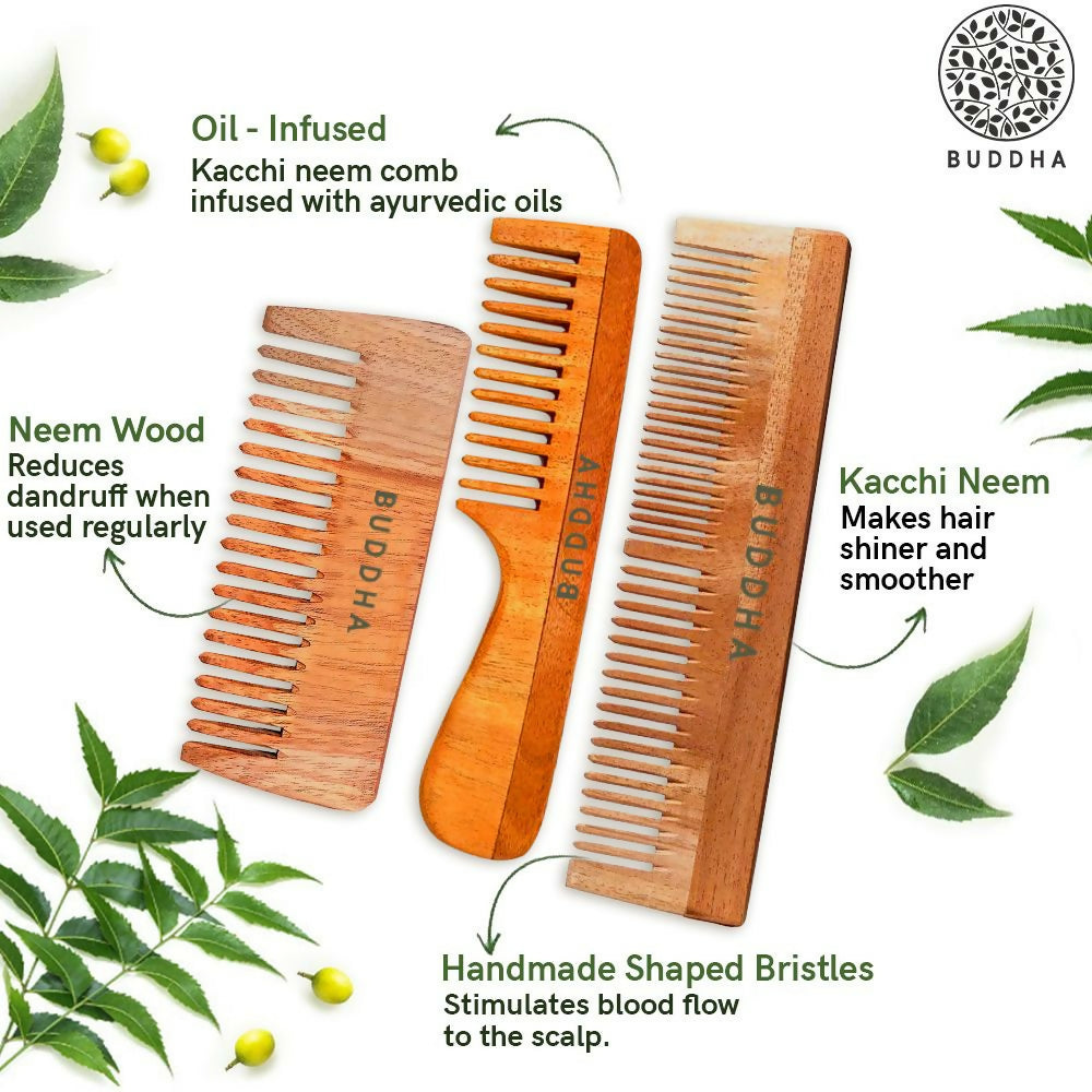 Buddha Natural Beard Kacchi Neem Wooden Comb