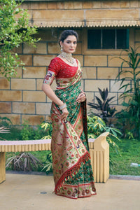 Thumbnail for Aastha Fashion Green Woven Patola Silk Saree with Blouse - Distacart