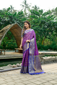 Thumbnail for Aastha Fashion Purple Woven Kanchipuram Silk Saree with Blouse - Distacart