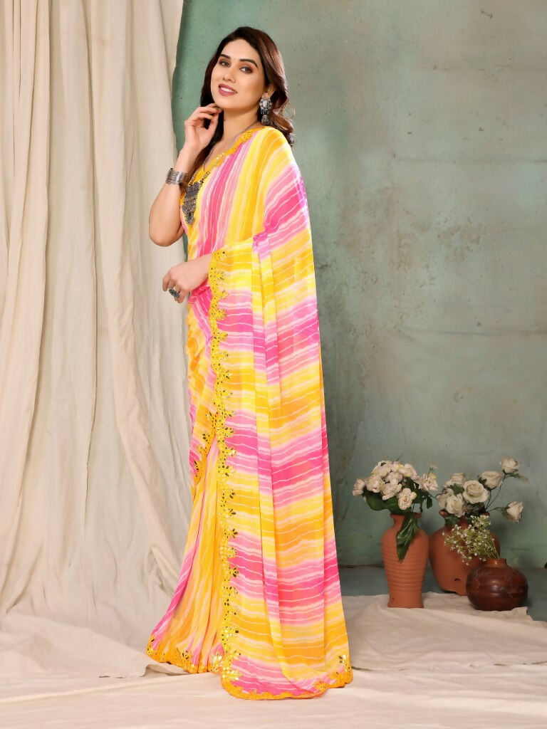 Aafreen Partywear Designer Lemon Georgette Fancy Saree - Distacart