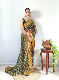 Thumbnail for Malishka Chiffon Printed Ready To Wear Saree With Blouse Piece - Yellow Sky - Distacart