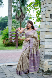 Thumbnail for Aastha Fashion Purple Thread Woven Handloom Tussar Silk Saree with Blouse - Distacart