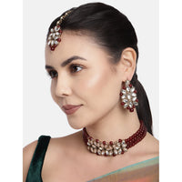 Thumbnail for 18k Gold Plated Kundan & Pearl Beaded Choker Set for Women/Girls - Wahe Jewels