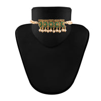 Thumbnail for 18k Gold Plated Green Meenakari Choker Set Glided With Pearls For Women/Girls - Wahe Jewels