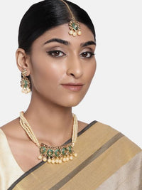 Thumbnail for 18k Gold Plated Green Meenakari Choker Set Glided With Pearls For Women/Girls - Wahe Jewels