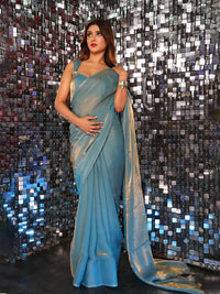 Thumbnail for Malishka Silk Party Wear Ready To Wear Saree With Stitched Blouse - Golden - Distacart