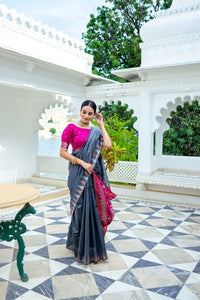 Thumbnail for Aastha Fashion Dark Grey Woven South Silk Saree with Blouse - Distacart