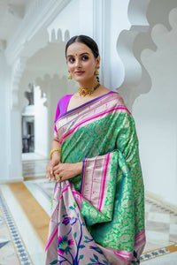 Thumbnail for Aastha Fashion Green Woven Kanjivaram Silk Saree with Blouse - Distacart