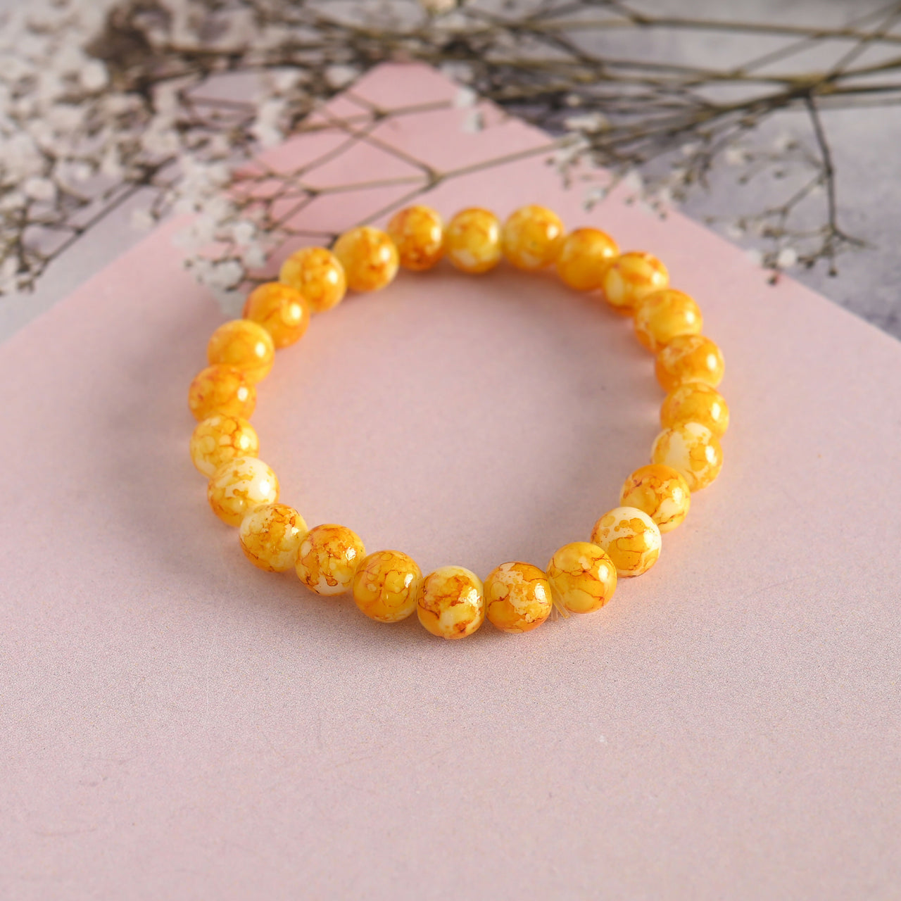 NVR Men & Women Yellow Marbel Crystal Elasticated Bracelet - Distacart