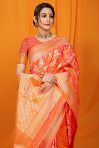 Thumbnail for Aastha Fashion Orange Woven Banarasi Silk Saree with Blouse - Distacart