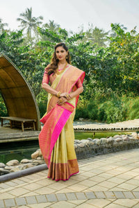 Thumbnail for Aastha Fashion Beige Woven Kanchipuram Silk Saree with Blouse - Distacart