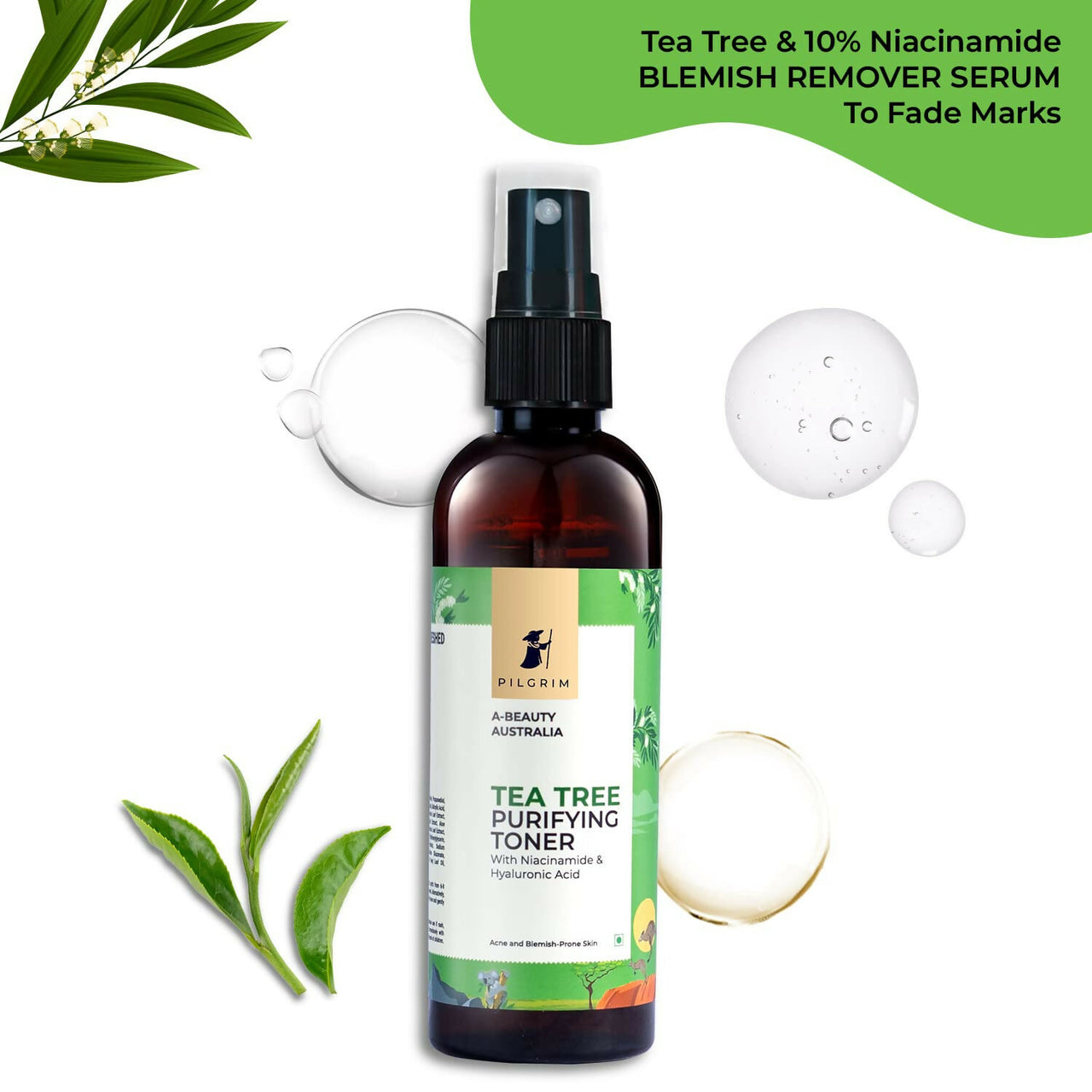Pilgrim Tea Tree & 2% Niacinamide Face Toner For Oily Skin, Acne & Blemish Prone Skin, Pore Cleansing & Glowing Skin - Distacart