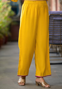 Thumbnail for Juniper Women's Mustard Zari Embroidered Viscose Kurta Pant And Dupatta Set With Mirror Work