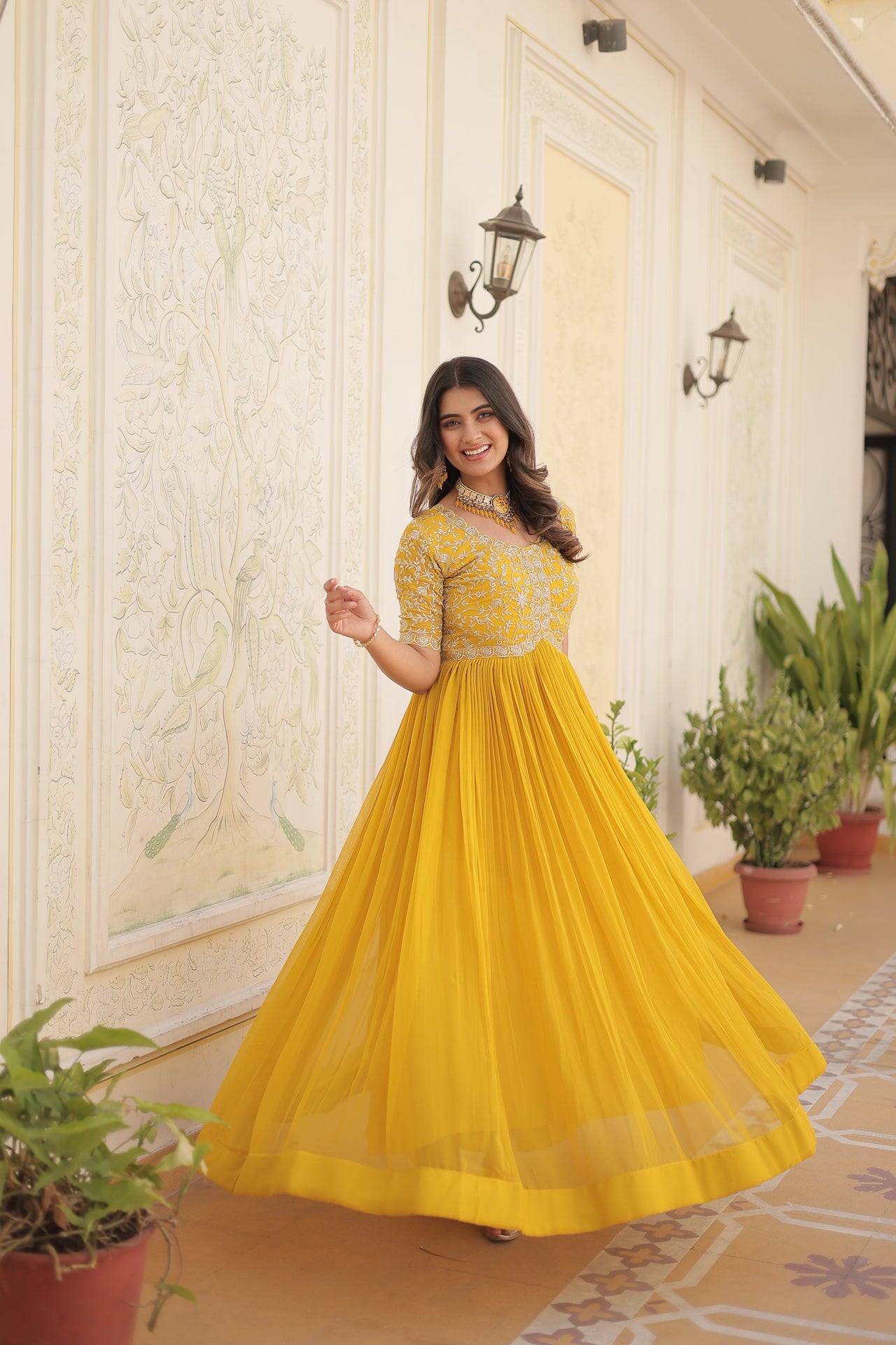 Buy Jyoti Fashion Women s Yellow Faux Blooming Sequins with Zari Embroidered Long Anarkali Dress Online at Best Price Distacart