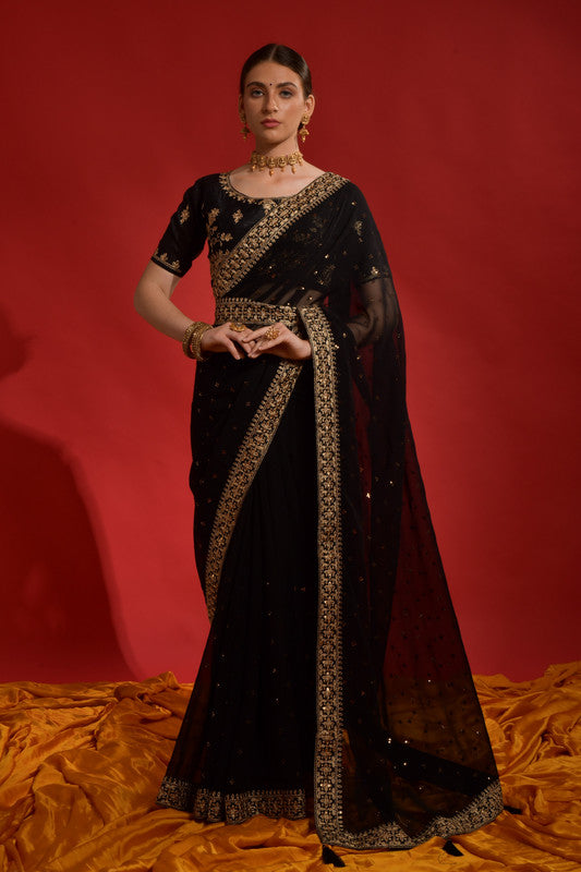 Black Sequence Georgette Saree with shops Blouse