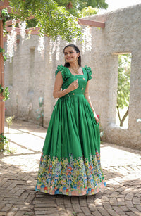 Thumbnail for Jyoti Fashion Women's Green Dola Silk Printed Festive Designer Anarkali Dress - Distacart