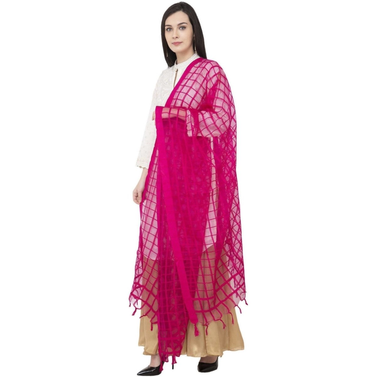 A R SILK Cotton Square Regular Dupatta Rani Color Dupatta or Chunni