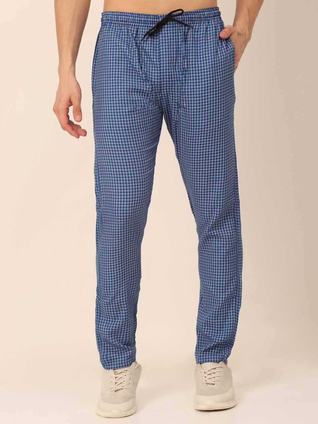 Jainish Men's Checked Cotton Track Pants - Blue - Distacart