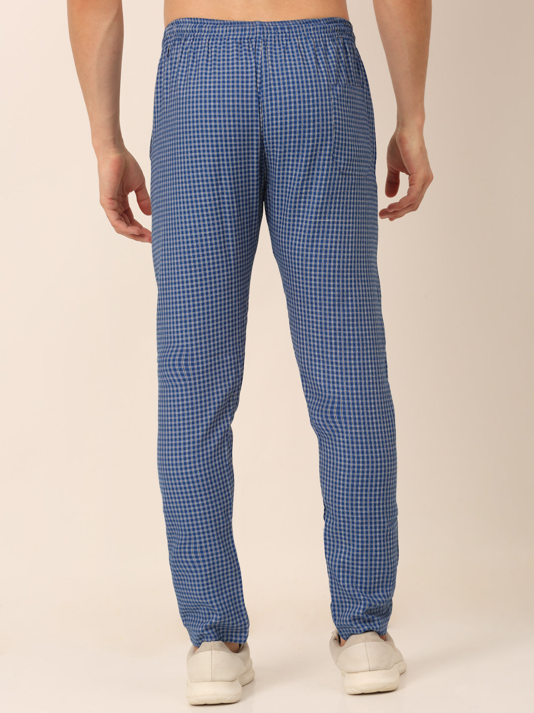 Jainish Men's Checked Cotton Track Pants - Blue - Distacart