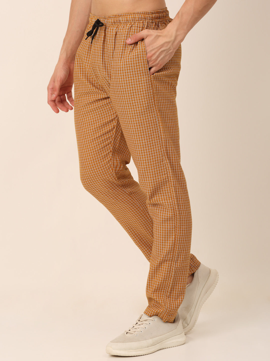 Jainish Men's Checked Cotton Track Pants - Mustard - Distacart