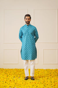 Thumbnail for Jompers Men's Teal Cotton Floral printed kurta Only - Distacart