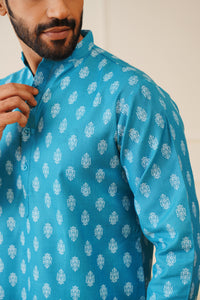 Thumbnail for Jompers Men's Teal Cotton Floral printed kurta Only - Distacart