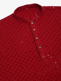 Thumbnail for Jompers Men's Maroon Chikankari Embroidered and Sequence Kurta with Churidar - Distacart