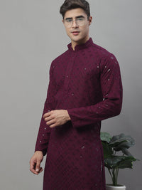 Thumbnail for Jompers Men's Purple Chikankari Embroidered and Sequence Kurta - Distacart