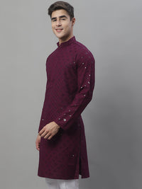 Thumbnail for Jompers Men's Purple Chikankari Embroidered and Sequence Kurta - Distacart