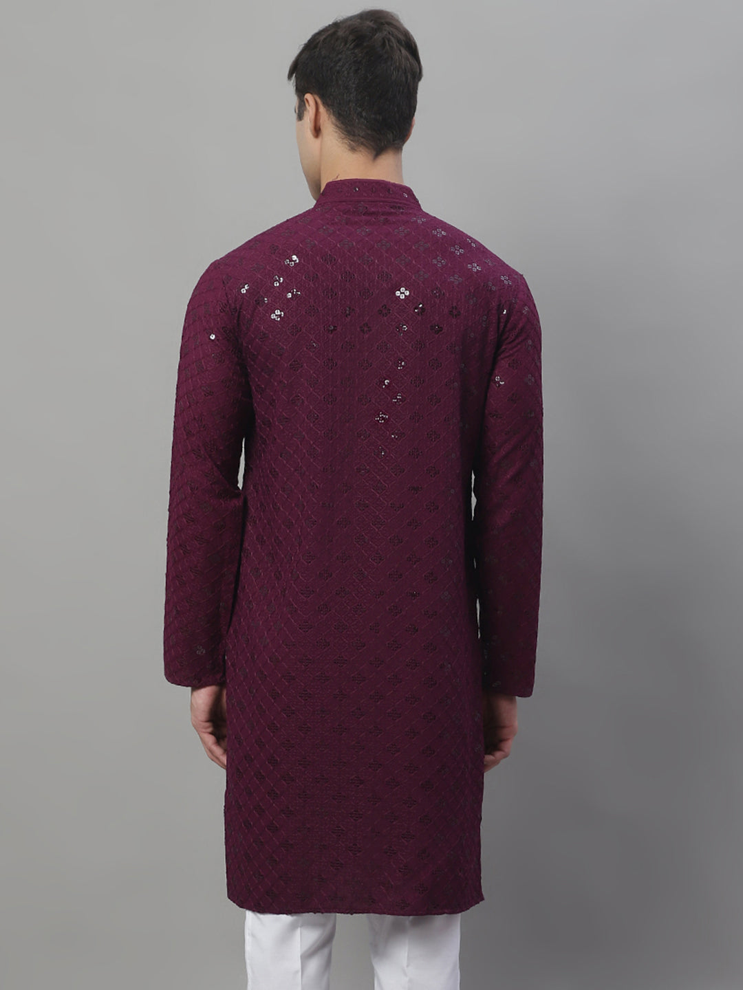 Jompers Men's Purple Chikankari Embroidered and Sequence Kurta - Distacart