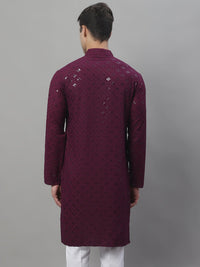 Thumbnail for Jompers Men's Purple Chikankari Embroidered and Sequence Kurta - Distacart