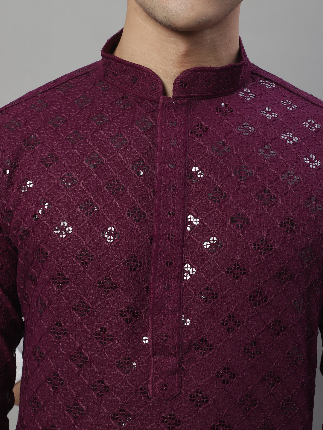 Jompers Men's Purple Chikankari Embroidered and Sequence Kurta - Distacart