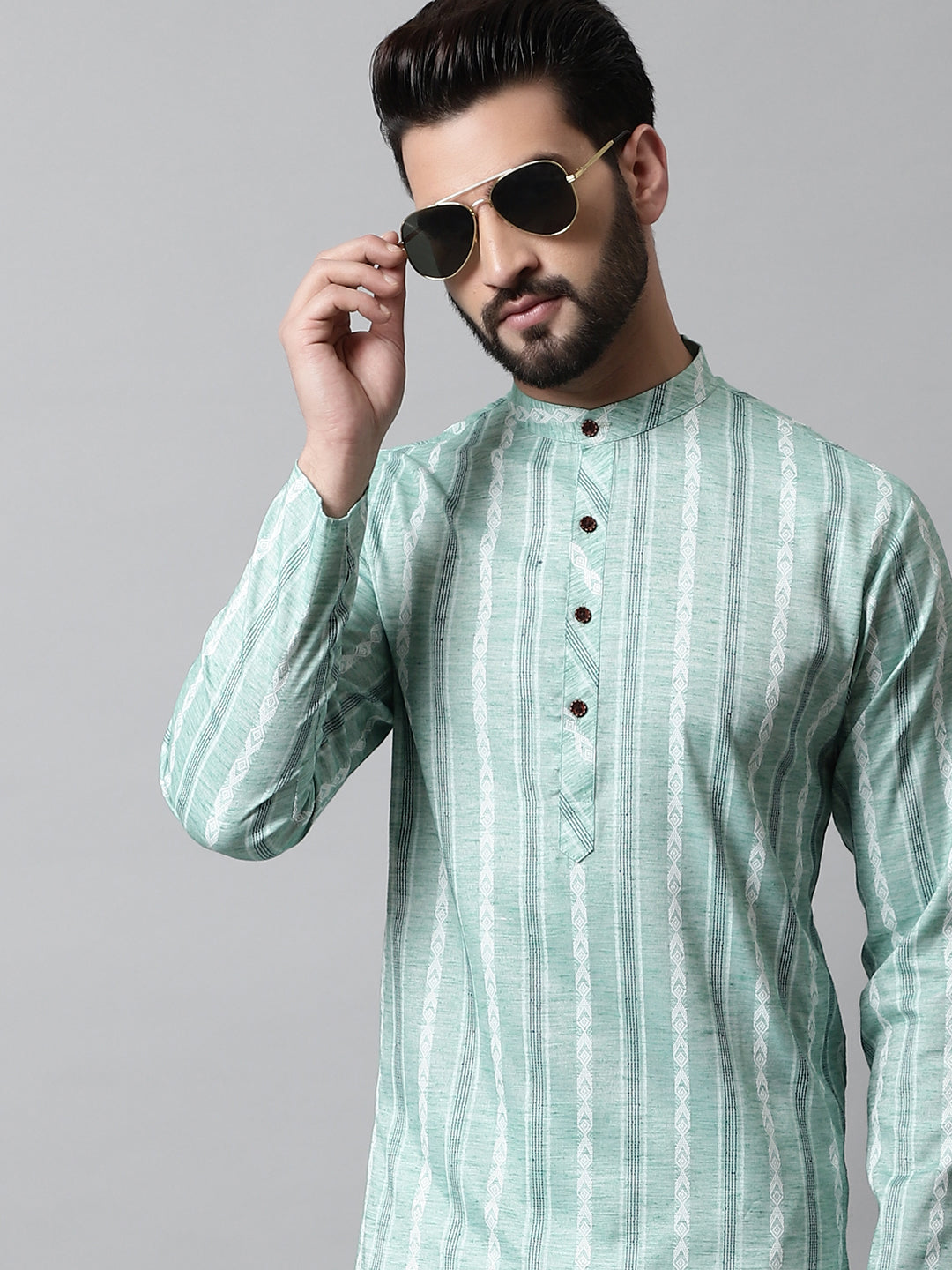 Buy Jompers Men's Sky Blue Geomatric Printed Kurta with Churidar Online ...