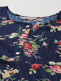 Thumbnail for Jompers Women's Navy Blue & Pink Floral Printed Bell Sleeves Floral Anarkali Kurta - Distacart