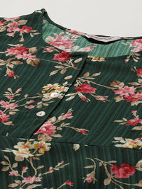 Thumbnail for Jompers Women's Green & Pink Floral Printed Bell Sleeves Floral Anarkali Kurta - Distacart