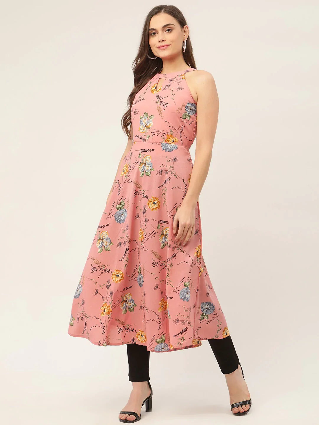 Jompers Women's Pink Floral Printed Anarkali Kurta - Distacart